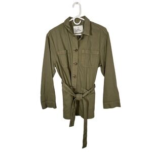 H&M Cotton‎ Green Utility Jacket Minimalist Belted Field Safari Chore Coat Small